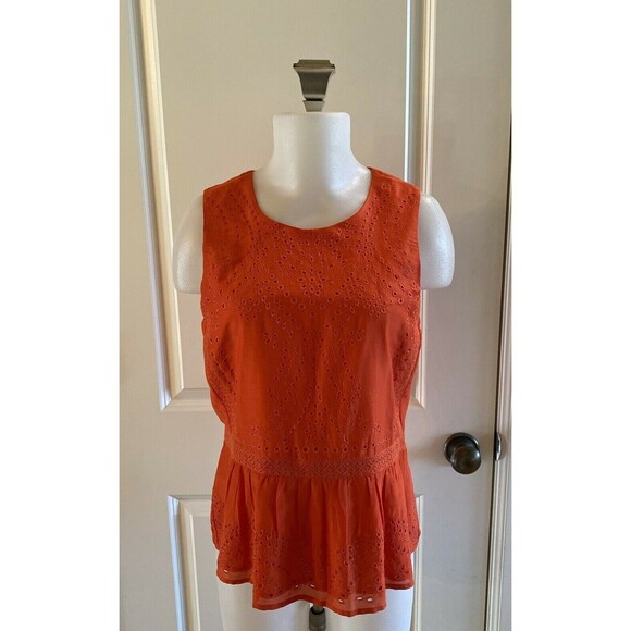 J.CREW Tops - J. Crew Orange Eyelet Peplum Cotton Silk Blend Sleeveless Top - Size 8 -New